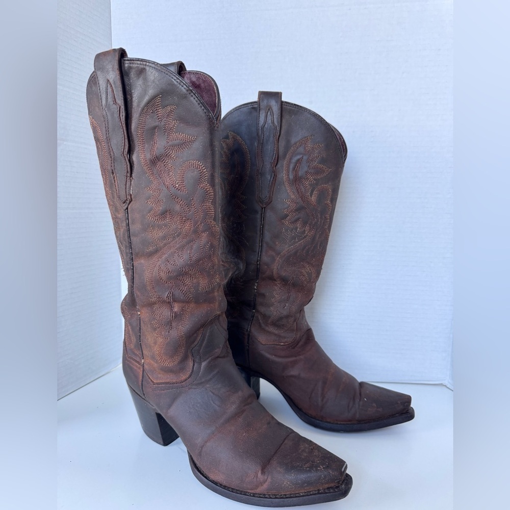 Dan Post Western Cowgirl Brown Leather Boots Shoes Women’s Size 6.5 *Flaws